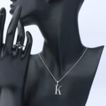 عقد فضة مع خاتم  حرف نسائي عيار 925